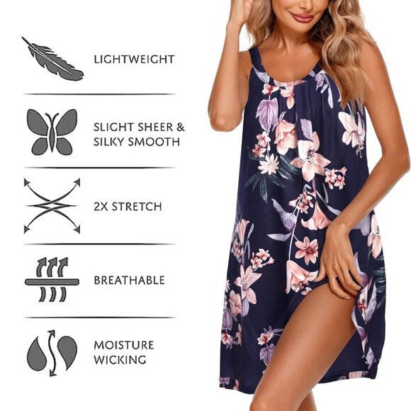 Women's Soft Breathable Printed Camisole Sleep Shirt with Adjustable Straps - Picture 8 of 13